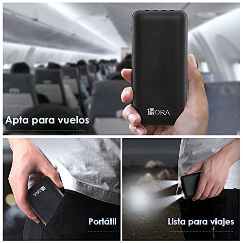 1 Hora Power Bank 10000 mah Ultra Slim de Bateria Portatil con 4 Cables Incorporados Tipo C USBc y Luz Carga Powerbank 10000 Compatible para IP, Samsung, Xiaomi,Negro